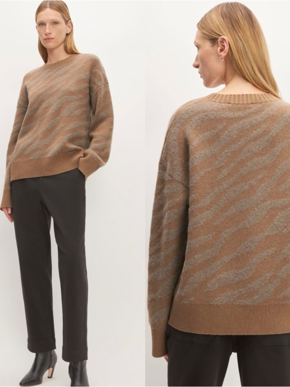 EVERLANE The Alpaca Tiger Jacquard Sweater Crew Pullover Top